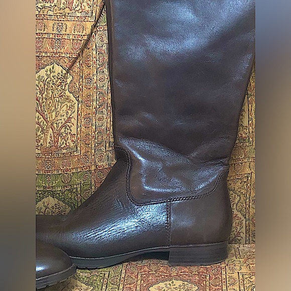 Ralph Lauren Brown Leather Sariah Knee High Boots With Brass Logo Detail Size 8 - Picture 3 of 16